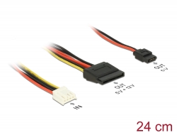 84932 Delock Cable Power Floppy 4 pin power receptacle > SATA 15 pin receptacle (5 V + 12 V) + Slim SATA 6 pin receptacle (5 V) 24 cm