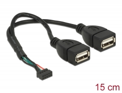 84933 Delock Przewód USB 2.0 z żeńską 2,00 mm 10-pinową listwą > 2 x USB 2.0 Typu-A, wtyk żeński, 20 cm