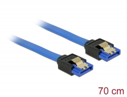 84980 Delock SATA-kábel, 6 Gb/s, hüvely, egyenes > SATA hüvely, egyenes, 70 cm, kék aranyszínű kapcsokkal