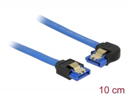 84982 Delock Cable SATA 6 Gb/s receptacle straight > SATA receptacle left angled 10 cm blue with gold clips