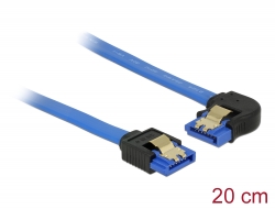84983 Delock Cable SATA 6 Gb/s receptacle straight > SATA receptacle left angled 20 cm blue with gold clips