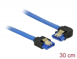 84984 Delock Cable SATA 6 Gb/s receptacle straight > SATA receptacle left angled 30 cm blue with gold clips