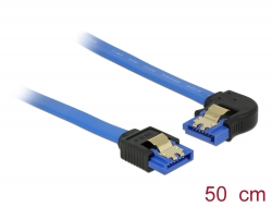 84985 Delock SATA-kábel, 6 Gb/s, hüvely, egyenes > SATA hüvely, balra néző csatlakozódugóval, 50 cm, kék aranyszínű kapcsokkal