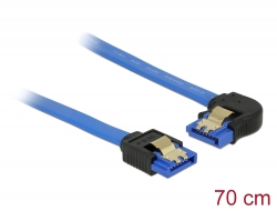 84986 Delock Cable SATA 6 Gb/s receptacle straight > SATA receptacle left angled 70 cm blue with gold clips