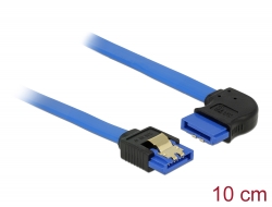 84988 Delock Cable SATA 6 Gb/s receptacle straight > SATA receptacle right angled 10 cm blue with gold clips