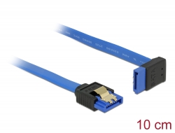 84994 Delock SATA-kábel, 6 Gb/s, hüvely, egyenes > SATA hüvely, felfelé ívelt, 10 cm, kék aranyszínű kapcsokkal
