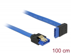 84999 Delock SATA-kábel, 6 Gb/s, hüvely, egyenes > SATA hüvely, felfelé ívelt, 100 cm, kék aranyszínű kapcsokkal