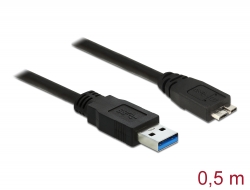 85071 Delock USB 3.0-s kábel A-típusú csatlakozódugóval > USB 3.0-s, Micro-B-típusú csatlakozódugóval, 0,5 m, fekete