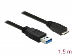 85073 Delock USB 3.0-s kábel A-típusú csatlakozódugóval > USB 3.0-s, Micro-B-típusú csatlakozódugóval, 1,5 m, fekete