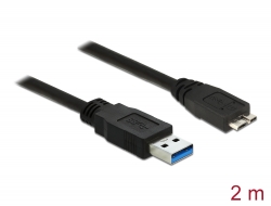 85074 Delock USB 3.0-s kábel A-típusú csatlakozódugóval > USB 3.0-s, Micro-B-típusú csatlakozódugóval, 2,0 m, fekete