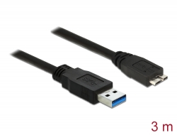 85075 Delock Przewód z wtykiem męskim USB 3.0 Typ-A > wtyk męski USB 3.0 Typ Micro-B, o długości 3,0 m, czarny
