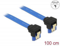 85099 Delock Câble SATA 6 Gb/s femelle coudé vers le bas > SATA femelle coudé vers le bas 100 cm bleu avec attaches en or