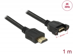 85102 Delock Câble HDMI-A mâle > HDMI-A femelle à montage sur panneau 4K 30 Hz 1 m