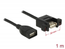 85460 Delock Przewód USB 2.0 Typu-A, wtyk żeński > USB 2.0 Typu-A, wtyk żeński, do zabudowy panelowej, 1 m