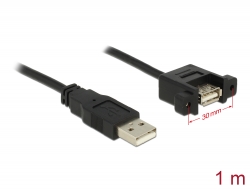 85106 Delock Kable USB 2.0 Typ-A hane > USB 2.0 Typ-A hona panelmonterad 1 m