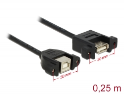 85107 Delock Cablu USB 2.0 Tip-B, mamă, montat pe panou > USB 2.0 Tip-A, mamă, montat pe panou, 25 cm