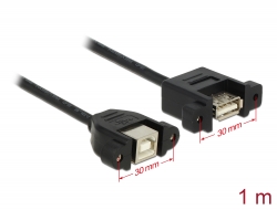 85108 Delock Cablu USB 2.0 Tip-B, mamă, montat pe panou > USB 2.0 Tip-A, mamă, montat pe panou, 1 m