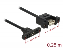 85109 Delock Cable USB 2.0 Micro-B female panel-mount > USB 2.0 Type-A female panel-mount 25 cm