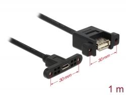 85110 Delock Cable USB 2.0 Micro-B female panel-mount > USB 2.0 Type-A female panel-mount 1 m