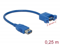85111 Delock Câble USB 3.0 Type-A femelle > USB 3.0 Type-A femelle à montage sur panneau 25 cm