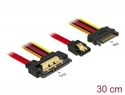85228 Delock Kabel SATA 6 Gb/s 7 pin samice + SATA 15 pin napájecí samec > SATA 22 pin samice přímý kovový 30 cm