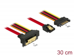 85229 Delock Kabel SATA 6 Gb/s 7 Pin Buchse + SATA 15 Pin Strom Stecker > SATA 22 Pin Buchse unten gewinkelt Metall 30 cm