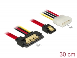 85230 Delock Kabel SATA 6 Gb/s 7 Pin Buchse + Molex 4 Pin Strom Stecker > SATA 22 Pin Buchse gerade Metall 30 cm