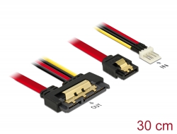 85232 Delock Kabel SATA 6 Gb/s 7-polni ženski + disketni 4-polni kabel napajanja muški > SATA 22-polni ženski ravni metalni, duljine 30 cm
