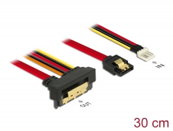 85233 Delock SATA-kábel, 6 Gb/s, 7 tűs csatlakozóhüvely + 4 tűs Floppy-csatlakozódugó > 22 tűs SATA-csatlakozóhüvely, lefelé ívelt, fém, 30 cm