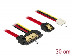 85234 Delock Kabel SATA 6 Gb/s 7-polni ženski + disketni 4-polni kabel napajanja ženski > SATA 22-polni ženski ravni metalni, duljine 30 cm