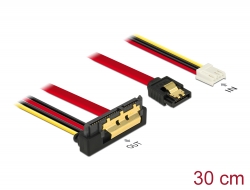 85235 Delock Kabel SATA 6 Gb/s 7-polni ženski + disketni 4-polni kabel napajanja ženski > SATA 22-polni ženski s nakošenim metalnim kopčama duljine 30 cm