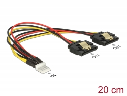 85236 Delock Cable de alimentación para disquete de 4 contactos macho > 2 x SATA hembra de 15 contactos de metal y 20 cm