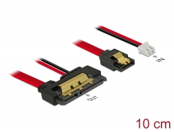 85238 Delock Kabel SATA 6 Gb/s 7 Pin Buchse + 2 Pin Strom Buchse > SATA 22 Pin Buchse gerade (5 V) Metall 10 cm