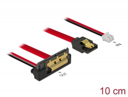 85239 Delock Kabel SATA 6 Gb/s 7 Pin Buchse + 2 Pin Strom Buchse > SATA 22 Pin Buchse unten gewinkelt (5 V) Metall 10 cm