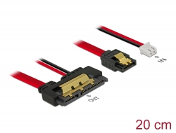 85240 Delock Przewód SATA 6 Gb/s, 7-pinowy wtyk, żeński + 2-pinowy wtyk zasilania, żeński > 22-pinowe złącze SATA, żeńskie, proste, (5V), metalowe, 20 cm