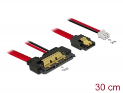 85242 Delock Kabel SATA 6 Gb/s 7 Pin Buchse + 2 Pin Strom Buchse > SATA 22 Pin Buchse gerade (5 V) Metall 30 cm