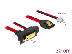 85243 Delock Cable SATA 6 Gb/s 7 pin receptacle + 2 pin power female > SATA 22 pin receptacle downwards angled (5 V) metal 30 cm