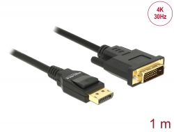 85312 Delock Kábel DisplayPort 1.2 dugó > DVI 24+1 dugó passzív 4K 30 Hz 1 m fekete
