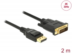 85313 Delock Cablu DisplayPort 1.2 tată > DVI 24+1 tată pasiv 4K 30 Hz 2 m negru