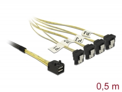 85684 Delock Cable Mini SAS HD SFF-8643 > 4 x SATA 7 Pin con un ángulo 0,5 m