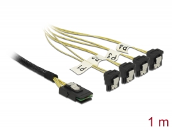 85687 Delock Cablu cu conector Mini SAS SFF-8087 > 4 x SATA, 7 pini mamă, unghi de 90° 1 m