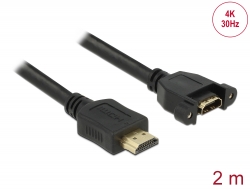 85464 Delock Cablu HDMI-A tată > HDMI-A, mamă, montat pe panou, 4K 30 Hz 2 m