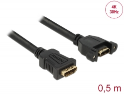 85465 Delock Przewód HDMI-A żeński > HDMI-A, wtyk żeński, do zabudowy panelowej, 4K 30 Hz 0,5 m