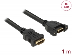 85466 Delock Przewód HDMI-A żeński > HDMI-A, wtyk żeński, do zabudowy panelowej, 4K 30 Hz 1 m