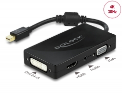 62073 Delock Mini DisplayPort 1.2 Adapter zu VGA / HDMI / DVI / Audio Buchse 4K Passiv schwarz 