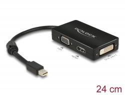 62631 Delock Adapter mini DisplayPort 1.1 męski > VGA / HDMI / DVI żeński pasywne czarny
