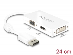 62655 Delock Adaptor DisplayPort 1.1 tată > VGA / HDMI / DVI mamă pasiv alb
