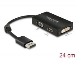 62656 Delock Adapter DisplayPort 1.1-dugós csatlakozó > VGA / HDMI / DVI-csatlakozóhüvely passzív fekete