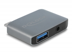 63965 Delock Adaptador de audio USB Type-C™ macho - Conector estéreo hembra 3,5 mm + USB 3.0 A hembra