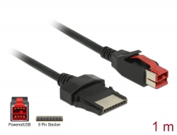 85477 Delock PoweredUSB-kabel hane 24 V > 8 stift hane 1 m för POS-skrivare och terminaler